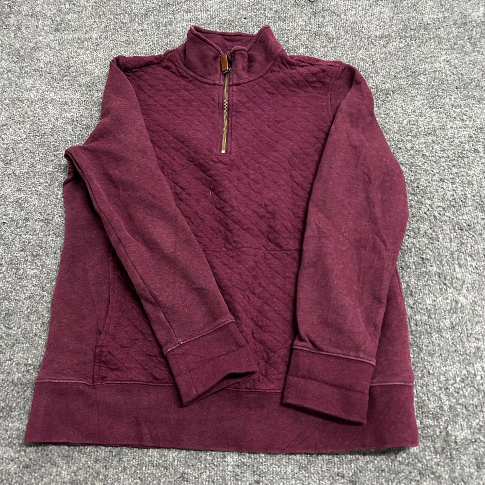L.L. Bean Pullover Womens Size L Burgundy Quilted Quarter Zip Mock Neck Casual